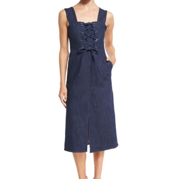 knee length dresses for ladies Lace Up Tunic Dress in Indigo Denim Xs